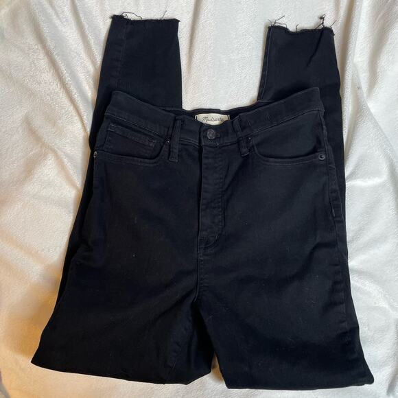 MADEWELL 11" High Rise Waist Skinny Raw Hem Distressed Black Jean 28 - Picture 1 of 5